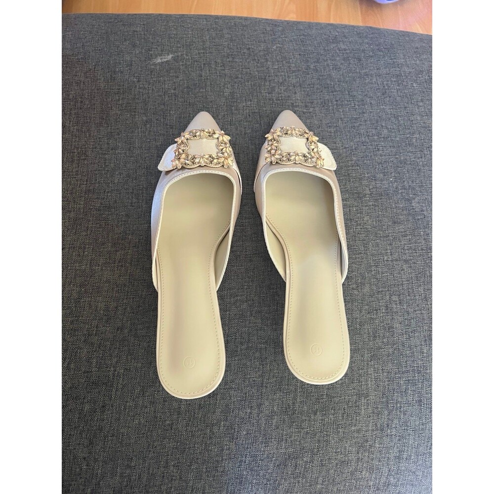 Womens Kitten Mules Sandal Party Wedding Pumps Khaki
